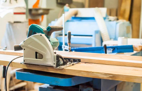 Professional Circular Saw Board Carpentry Workshop — Stock Photo, Image