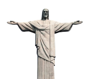 Kurtarıcı İsa heykeli, Corcovado, Rio de Janeiro, Brezilya. Beyazda izole edilmiş
