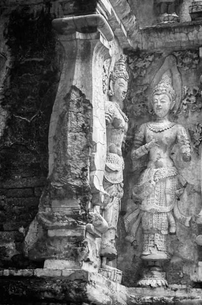 Fotografia Preto Branco Atrações Históricas Locais Históricos Tailândia Wat Ched — Fotografia de Stock