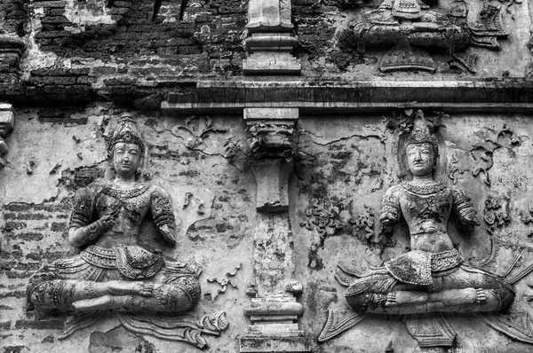 Fotografia Preto Branco Atrações Históricas Locais Históricos Tailândia Wat Ched — Fotografia de Stock