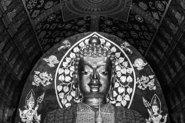 Siyah beyaz fotoğraf: Buda güzel Enshrined antik Budist Tapınağı