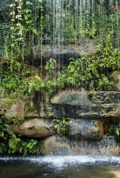 Imagem Fundo Uma Pequena Cachoeira Cachoeira Ornamentos Jardim — Fotografia de Stock