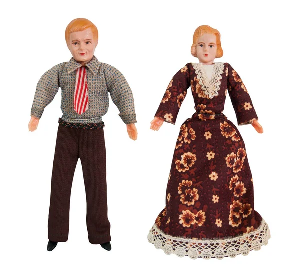 Bebekler erkek ve kadın, vintage iki bebek erkek ve kadın / izole beyaz