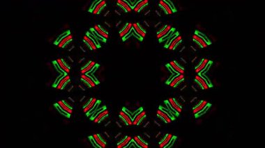 Fütürist bir kaleydoskop koridorunun renkli neon ışıkları olan bir portala doğru 3 boyutlu görüntüsü.