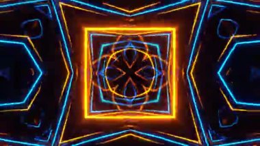 Siyah arka planda neon ışıklar. soyut geometrik şekiller.