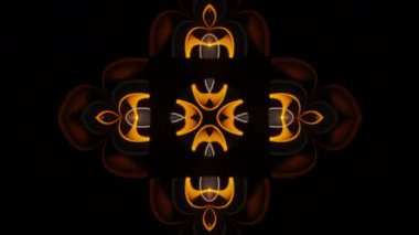 Kaleydoskopik desenlerin canlı renklerde siyah bir arkaplana doğru 3 boyutlu canlandırması