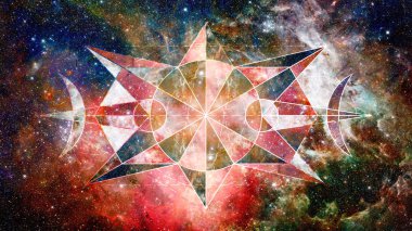 Hipster geometrik arka plan üçgen, daire, Bulutsusu, yıldız ve galaksi ile soyut. Nasa tarafından döşenmiş bu görüntü unsurları.