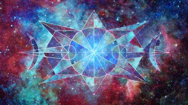 Cosmos geometrik arka plan çokgenler, üçgenler, yıldız ve bulutsu ile soyut. Poligonal cennet zemin. Nasa tarafından döşenmiş bu görüntü unsurları.