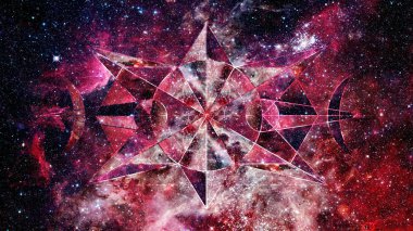 Cosmos geometrik arka plan çokgenler, üçgenler, yıldız ve bulutsu ile soyut. Poligonal cennet zemin. Nasa tarafından döşenmiş bu görüntü unsurları.