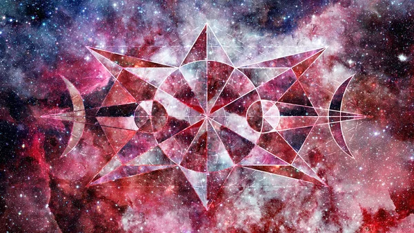 Fond Géométrique Cosmique Abstrait Avec Polygones Triangles Étoiles Nébuleuse Fond — Photo