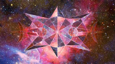 Hipster geometrik arka plan üçgen, daire, Bulutsusu, yıldız ve galaksi ile soyut. Nasa tarafından döşenmiş bu görüntü unsurları.