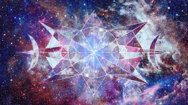 Hipster geometrik arka plan üçgen, daire, Bulutsusu, yıldız ve galaksi ile soyut. Nasa tarafından döşenmiş bu görüntü unsurları.