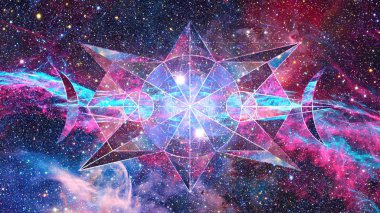 Hipster geometrik arka plan üçgen, daire, Bulutsusu, yıldız ve galaksi ile soyut. Nasa tarafından döşenmiş bu görüntü unsurları.