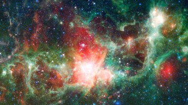 Uzak bir galaksideki yıldızlar, toz ve gaz bulutsusu. Bu görüntünün unsurları Nasa tarafından desteklenmektedir.