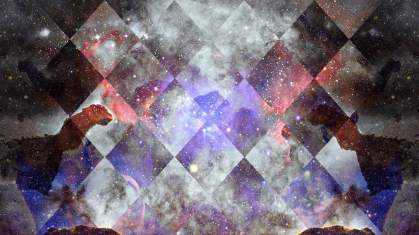Wszechświat Mgławica Galaxy Kolaż Świętej Geometrii Streszczenie Przestrzeni Kosmicznej Elementy — Zdjęcie stockowe