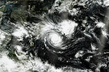 Doğal renkli görüntü süper tayfun Mangkhut. Uydu görüntüsü. Nasa tarafından döşenmiş bu görüntü unsurları