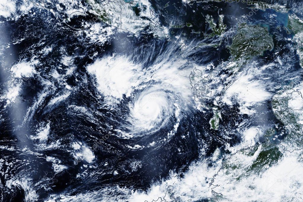 Natural color image of Super Typhoon Mangkhut. Satellite view. Elements of this image furnished by NASA