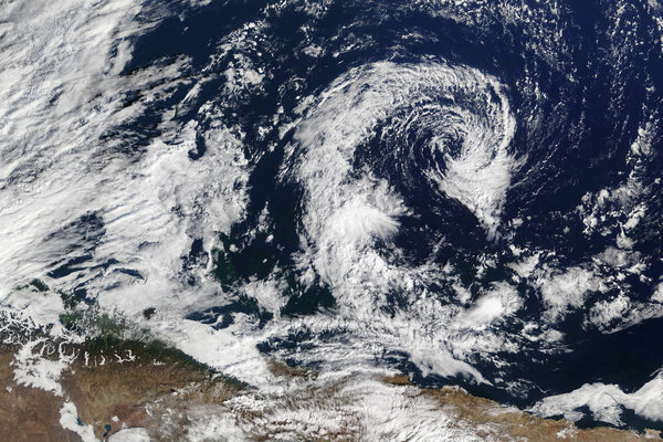 Satellite view of huge cyclone. Elements of this image furnished by NASA.