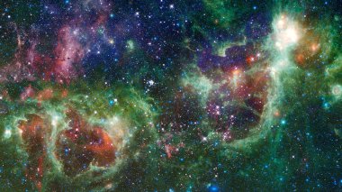 Gezegen ve galaksinin yıldızları serbest uzayda. Bu görüntünün elementleri NASA tarafından desteklenmektedir.