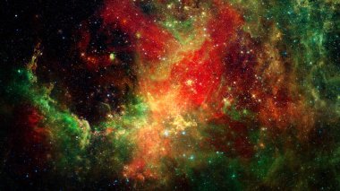 Uzak bir galaksideki yıldızlar, toz ve gaz bulutsusu. Bu görüntünün unsurları Nasa tarafından desteklenmektedir.