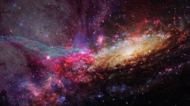 Bulutsusu ve galaksilerin karanlık uzayda. Açık yıldız kümesi. Nasa tarafından döşenmiş bu görüntü unsurları.