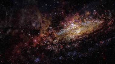 Parlayan dev nebula. Kırmızı nebula ve yıldızlı uzay arkaplanı. Bu görüntünün elementleri NASA tarafından desteklenmektedir.