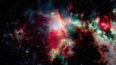 Renklerde nebula gece yıldızlı gökyüzü. Çok renkli dış uzay. Nasa tarafından döşenmiş bu görüntünün elemanları