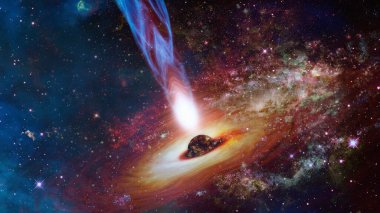 Uzayın derinliklerinde bir kuasar. Bu görüntünün elementleri NASA tarafından desteklenmektedir