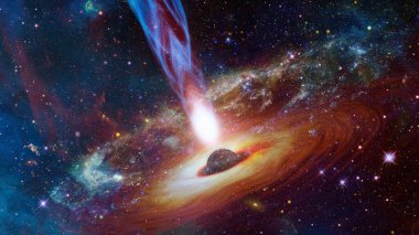 Uzayın derinliklerinde bir kuasar. Bu görüntünün elementleri NASA tarafından desteklenmektedir.