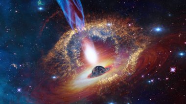 Bilimsel astronomik arkaplan - uzayın derinliklerinde parlak bir kuasar. Bu görüntünün elementleri NASA tarafından desteklenmektedir