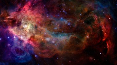 Uzay boşluğunda yıldızlar ve galaksilerin olduğu evren sahnesi. Bu görüntünün elementleri NASA tarafından desteklenmektedir