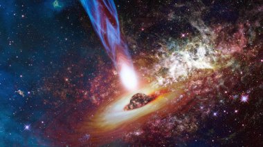 Bilimsel astronomik arkaplan - uzayın derinliklerinde parlak bir kuasar. Bu görüntünün elementleri NASA tarafından desteklenmektedir