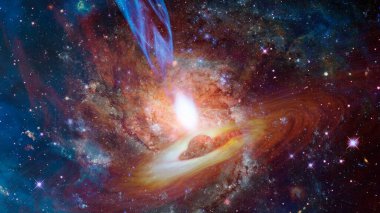 Uzayın derinliklerinde bir kuasar. Bu görüntünün elementleri NASA tarafından desteklenmektedir.