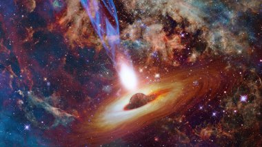 Uzayın derinliklerinde bir kuasar. Bu görüntünün elementleri NASA tarafından desteklenmektedir.