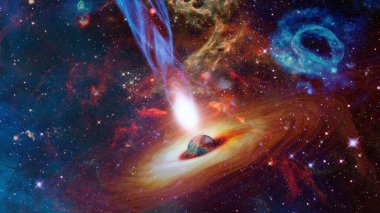 Bilimsel astronomik arkaplan - uzayın derinliklerinde parlak bir kuasar. Bu görüntünün elementleri NASA tarafından desteklenmektedir