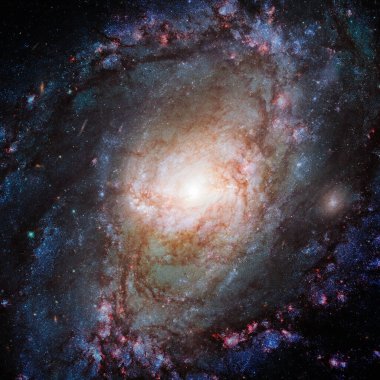 Derin uzayda spiral nebula ve ışık ışını. Bu görüntünün elementleri NASA tarafından desteklenmektedir.