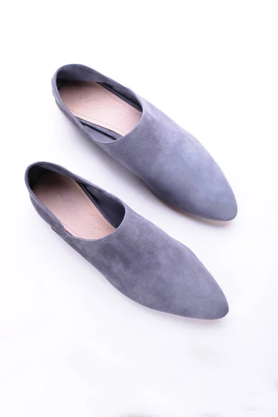 Urban Gray Loafers Modern Casual Womens Flat Shoes Classic Suede — Stock Photo, Image