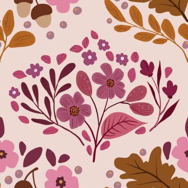 Güz Kış Şablonu Kapak, Bayrak ve Notlar için Arkaplan Çizimi. Sonbahar Estetik Arkaplanı. Bitki ve Çiçek Desenli Arkaplan. 