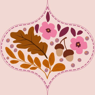 Güz Kış Şablonu Kapak, Bayrak ve Notlar için Arkaplan Çizimi. Sonbahar Estetik Arkaplanı. Bitki ve Çiçek Desenli Arkaplan. 