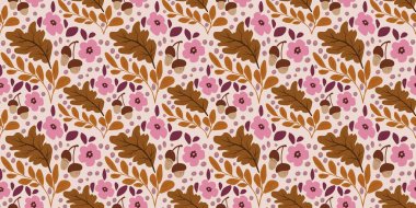 Güz Kış Şablonu Kapak, Bayrak ve Notlar için Arkaplan Çizimi. Sonbahar Estetik Arkaplanı. Bitki ve Çiçek Desenli Arkaplan. 