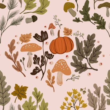 Güz Kış Şablonu Kapak, Bayrak ve Notlar için Arkaplan Çizimi. Sonbahar Estetik Arkaplanı. Bitki ve Çiçek Desenli Arkaplan. 