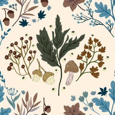 Güz Kış Şablonu Kapak, Bayrak ve Notlar için Arkaplan Çizimi. Sonbahar Estetik Arkaplanı. Bitki ve Çiçek Desenli Arkaplan. 