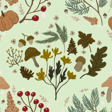 Güz Kış Şablonu Kapak, Bayrak ve Notlar için Arkaplan Çizimi. Sonbahar Estetik Arkaplanı. Bitki ve Çiçek Desenli Arkaplan. 