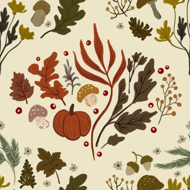 Güz Kış Şablonu Kapak, Bayrak ve Notlar için Arkaplan Çizimi. Sonbahar Estetik Arkaplanı. Bitki ve Çiçek Desenli Arkaplan. 