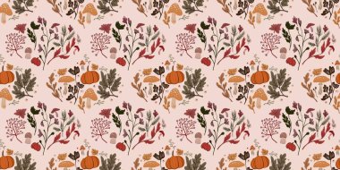 Güz Kış Şablonu Kapak, Bayrak ve Notlar için Arkaplan Çizimi. Sonbahar Estetik Arkaplanı. Bitki ve Çiçek Desenli Arkaplan. 