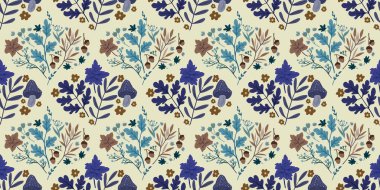 Güz Kış Şablonu Kapak, Bayrak ve Notlar için Arkaplan Çizimi. Sonbahar Estetik Arkaplanı. Bitki ve Çiçek Desenli Arkaplan. 