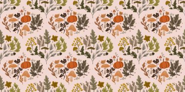 Güz Kış Şablonu Kapak, Bayrak ve Notlar için Arkaplan Çizimi. Sonbahar Estetik Arkaplanı. Bitki ve Çiçek Desenli Arkaplan. 