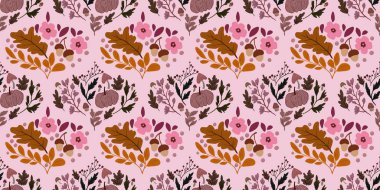 Güz Kış Şablonu Kapak, Bayrak ve Notlar için Arkaplan Çizimi. Sonbahar Estetik Arkaplanı. Bitki ve Çiçek Desenli Arkaplan. 