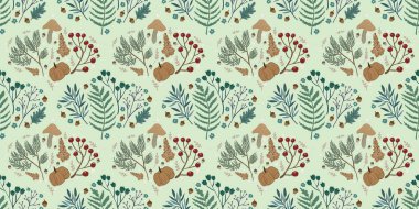 Güz Kış Şablonu Kapak, Bayrak ve Notlar için Arkaplan Çizimi. Sonbahar Estetik Arkaplanı. Bitki ve Çiçek Desenli Arkaplan. 