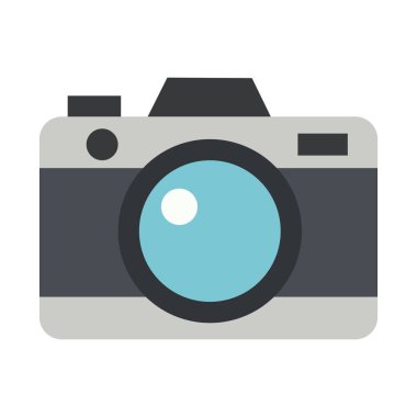 Canlı renklere sahip bir dijital kamera ikonunun minimalist düz vektör tasarımı. Çeşitli grafik ve çevrimiçi uygulamalarda fotoğraf, teknoloji ve yaratıcı içeriği temsil etmek için ideal.